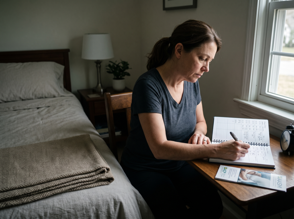 Person Completing A Sleep Diary As Part Of Cognitive Behavioral Therapy For Insomnia (Cbt-I).