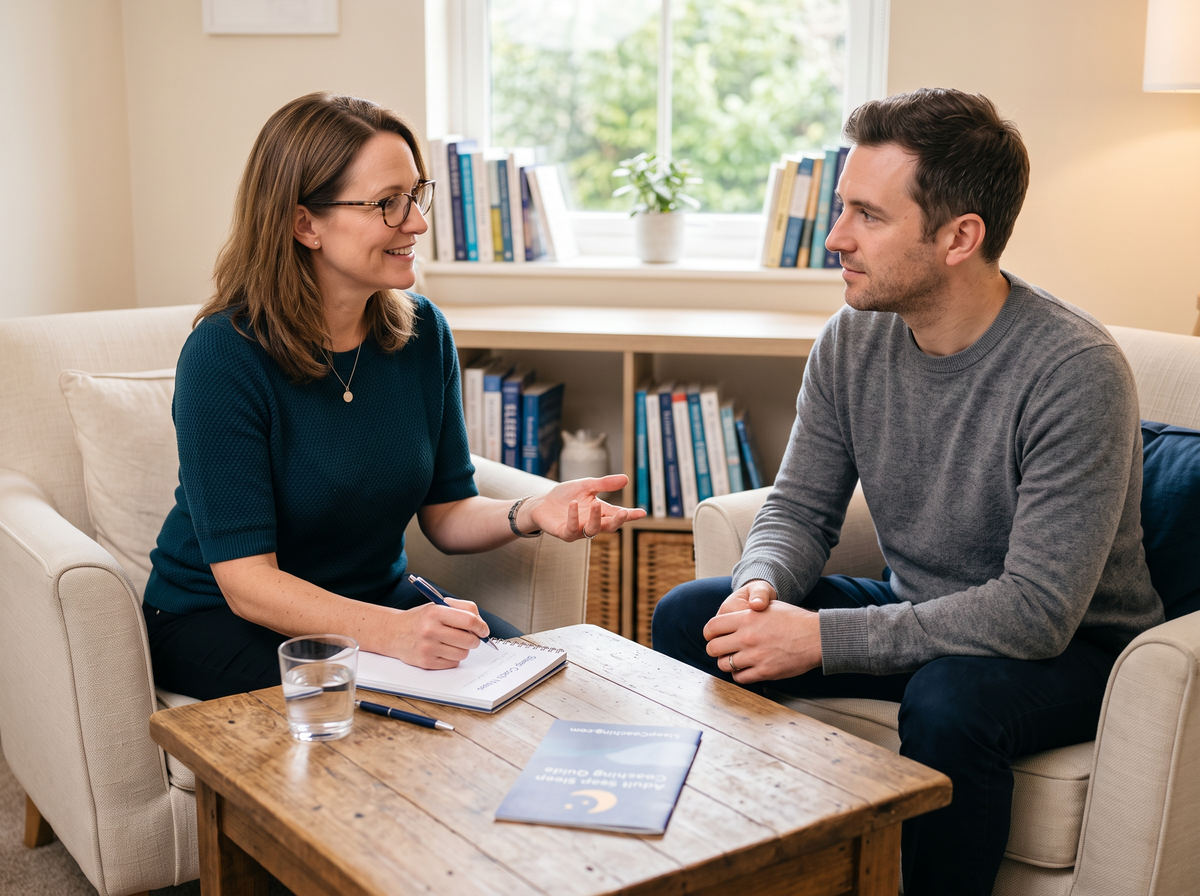 Adult Sleep Coach Meeting With A Client To Discuss Personalized Strategies For Improving Sleep Habits And Sleep Quality.